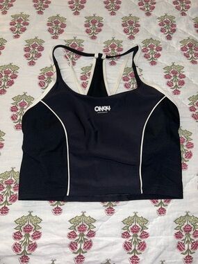 Old Navy Black Sports Crop Bra with Cream Piping